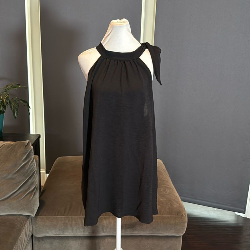 Women’s Black Halter Neck Casual Loose Top Blouse Side Bow Tie Size 2XL NWT